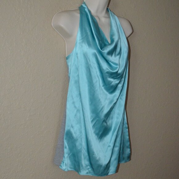 NWT Sz XXS Abi Ferrin Turquoise Gray Contrast Drape Neck Tank Top Blouse - Picture 3 of 5